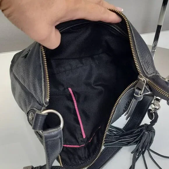 The Sak Kyetra Hobo Bag Black Leather Embroidery Harness Boho Western Biker Goth - Picture 6 of 10